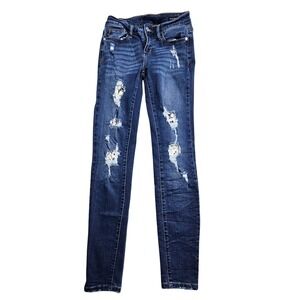 Judy Blue Skinny Jeans Womens 1/25 Dark Wash Lace Distressed JB82453